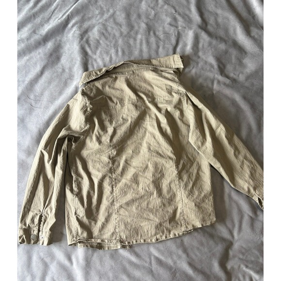 Jeans Brand Khaki Tan Crinkle Textured Button Down Shirt Utility Pockets XL Mens - Picture 2 of 3